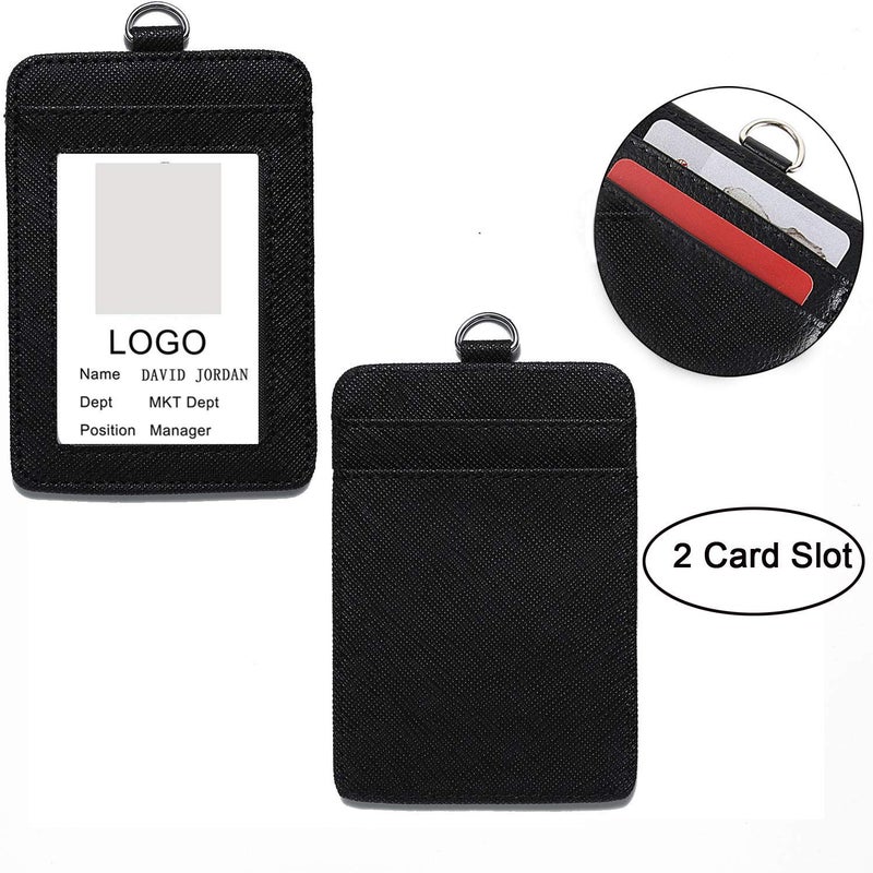 YOUOWO 2 Pack Badge Holders Leather+2 Pack Neck Lanyards Detachable Buckle Black Lanyard Strap for Men Women Keys 2-Sided PU Leather Vertical ID Cards Holder with 1 ID Window and 2 Card Slot - Image 3